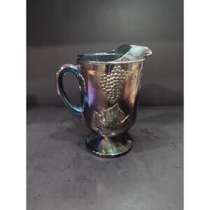 Imperial Grape Leaf Carnival Glass Pitcher,‎ Cobalt Glassware, Carnival Pitcher